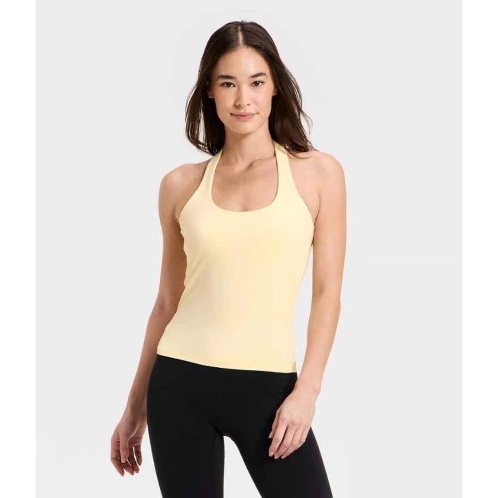 All In Motion Everyday Soft Yellow Halter Top Built-in Shelf Bra Active Tank XS